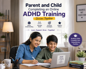 Parent and child completing an online ADHD training session together